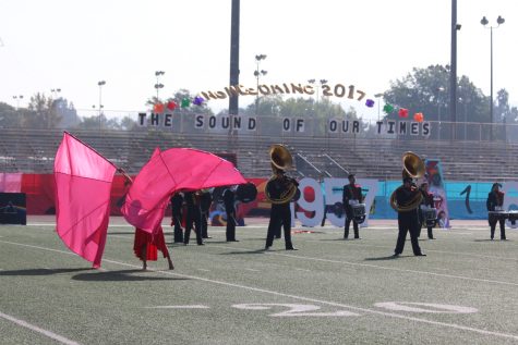 Band and Colorguard performing at the rally