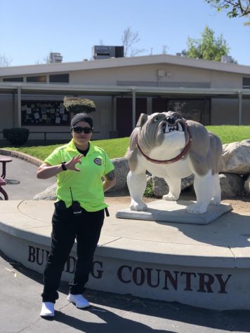 Security Martha showing her Bulldog spirit on her last day here. Photo by Celeste Perez.

