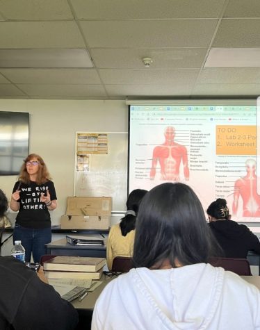Pedersen teaching her 5th period anatomy class.