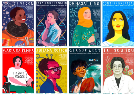 Front view of illustration highlighting different women in STEM as they pursued fields with advancement and mindfulness. Photo by Nevertheless Podcast
