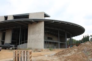 The Performing Arts Center’s wide overhead roof will welcome guests and performers to an advanced performing arts facility. Photo taken on Sept. 21.