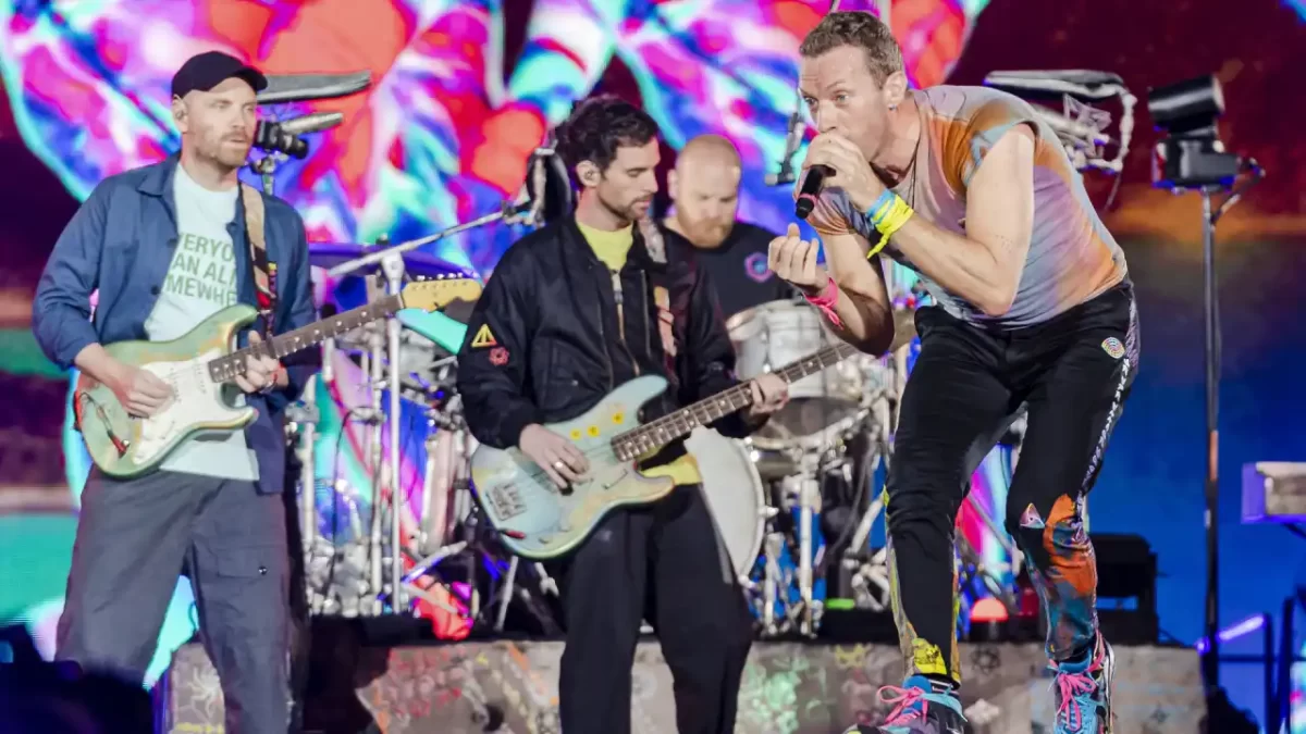 Coldplay’s band members from left to right: Johnny Buckland, Guy Berryman, Will Champion and Chris Martin

