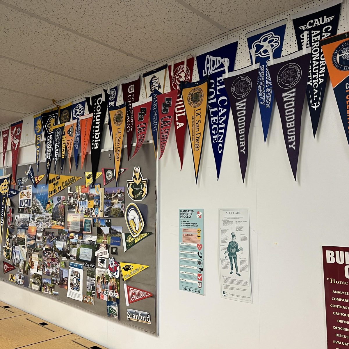 West Covina High School’s College and Career Center vision board and college pendent wall.
