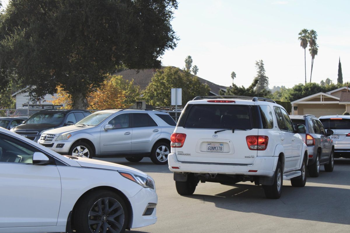 Student parking lot during peak morning traffic caused by parents who use the lot as their drop off location on Nov. 13. 