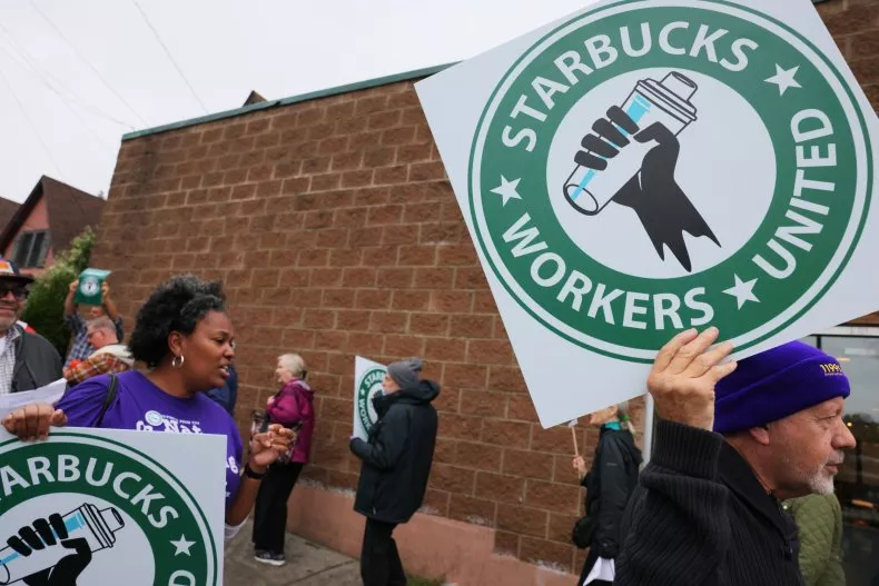 Starbucks Union workers hold a rally protesting the anti-union treatment of Starbucks workers on Nov. 16. After the recent Israel-Palestine conflict, it’s given workers a chance to portray their message more efficiently. 