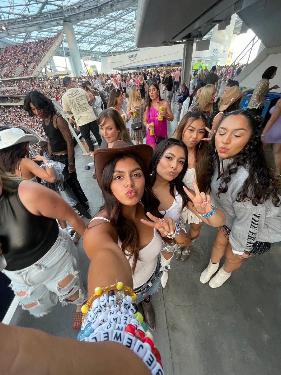 From left to right: Graciela Jimenez, Layla Jimenez and Violet Le attend day three of Taylor Swifts Eras tour at Sofi Stadium Aug. 5, 2023 in Inglewood, Calif. “I do think she impacts others because of how relatable her songs are, she makes people feel seen and understood,” said Jimenez. 
