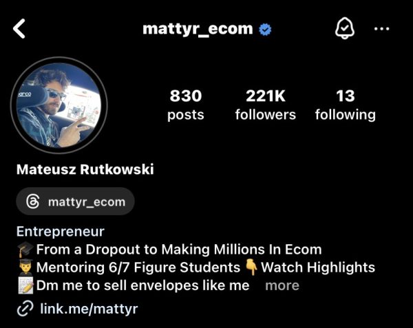 Entrepreneur/influencer Mateusz Rutkowski with 221,000 followers posts on Instagram to his followers that hes living his life as an entrepreneur selling envelopes and teaching others how to become an entrepreneur. Photo via Instagram mattyr_ecom

