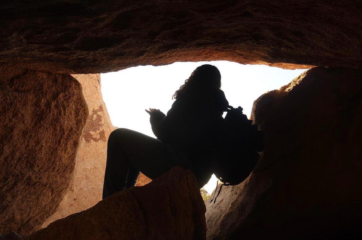 Freshman Isabella Mejorado on a GEO Club hike at Joshua Tree National Park where she found a cave and looked out to see the desert from it. As her first GEO Club hike, it was an enjoyable experience.