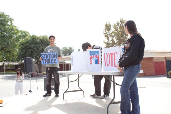  Students vote on ballots and receive “I Voted” stickers to make the voting experience more realistic. Hoang ordered 1,000 stickers in hopes that many would come out to vote. Ballots were later counted by Hoang’s 5th period government students. 