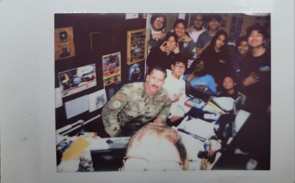 AFJROTC cadets stay after school to plan future events and clean up the office. AFJROTC is a class that is more like a close-knit community where cadets appreciate the strong bonds they form. “We happened to have a polaroid camera so we decided to take a picture to leave something behind to future cadets to show our close bond…we consider each other like a family we never knew we’d have,” said junior Kimora Padilla.