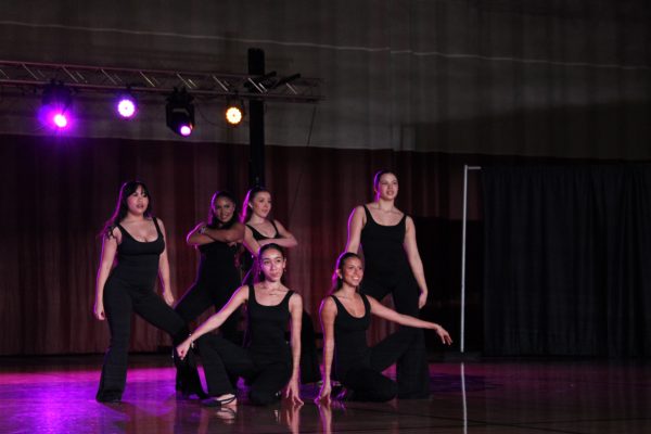 Senior dancers Grace Torres, Milla Diaz, Jazlyn Wagner, and juniors Sofia Trujillo, Isabella Lara, and Charlyn Badoles in the final formation to perform Bo$$ by Fifth Harmony. Their performance was choreographed by ℅ 2023 Dub C alumni Kathy Castro. 
