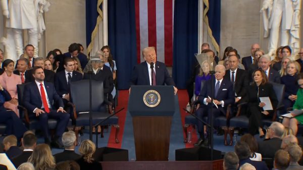 President Donald J. Trump speaks at the 60th, and his second, Inauguration Day on Jan. 20. Inauguration Day occurs every four years on January 20 or the 21st if the 20th lands on Sunday. The next inauguration day is scheduled for Jan. 20, 2029.