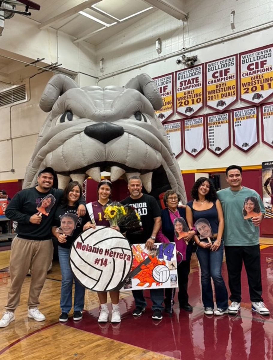 Senior Melanie Herrera at her volleyball senior night with her twin sister and older brothers. She doesn’t think that her role as the eldest daughter affects her closeness with her siblings, but she thinks that there is a change in the dynamics between her and her siblings. “I feel like it affects it with the oldest son. Not that we compete or anything, but I feel like we have a different dynamic than him and the youngest one,” said Herrera.