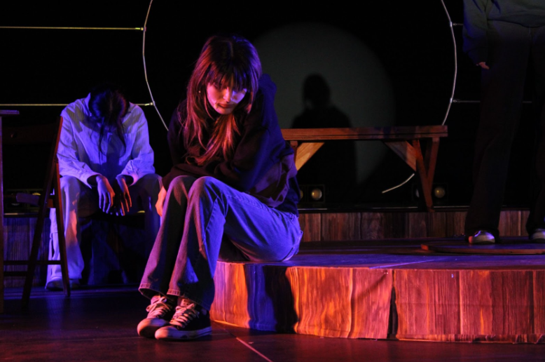 Senior Andromeda Franco as Eurydice and junior Silas Romero as Orpheus rehearse a melancholy, but romantic scene on Jan. 17th. Franco described that Hadestown is an upcoming musical that she was excited to premiere on campus. “Hadestown is such an interesting musical, it's not really a musical that a lot of people know about, but I think it’s gained a lot more popularity as more people hear about it,” said Franco.