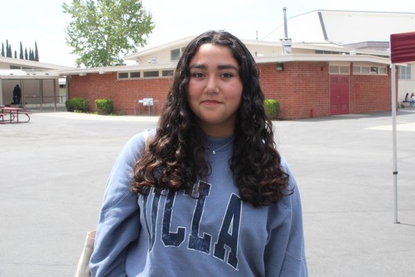 Freshman Samantha Hernandez in her “Make it Shine” college attire on Monday. Hernandez wore a UCLA crew neck to support her dreams of going there. “I want to go there because of its big campus and their sports,” Hernandez said.