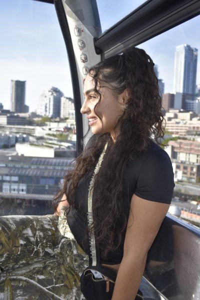 I take in the gorgeous view from The Seattle Great Wheel, a popular tourist attraction located on Pier 57 that stands 175 feet tall. It was intimidating to get on this tall attraction, but I really enjoyed spinning around and watching as the ocean sparkled beneath. 