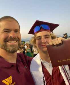 Jason Heilman with Class of 2024 graduate Miles Reid at graduation. Heilman has been teaching in the West Covina District for 20 years. Photo courtesy of Natalie Alvarez.