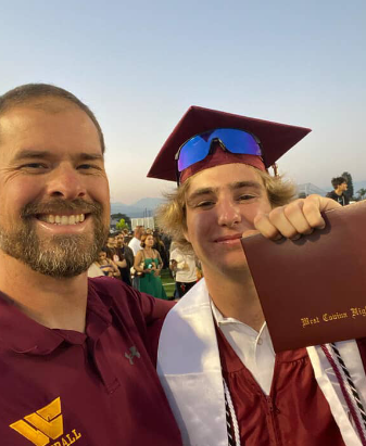 Jason Heilman with Class of 2024 graduate Miles Reid at graduation. Heilman has been teaching in the West Covina District for 20 years. Photo courtesy of Natalie Alvarez.