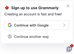 Grammarly ad pops up on Google Doc on Sep. 28 while using a school-provided Chromebook. Grammarly has been turned off multiple times on Google Docs, but continues popping up. "If you click it, it just shows up on your next Google Doc. So it's basically one of the most useless buttons I've ever seen," Olmsted said.