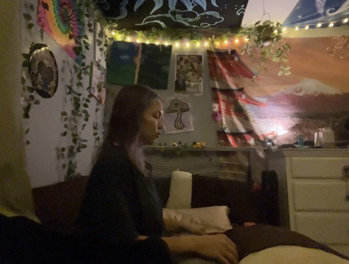 Senior Karma Castenada meditates in her room after having a tiring day to refresh her mind and body. She finds that meditation helps her refocus any negative thoughts into a productive mood. “Before bed it just helps me clear my mind and put my body at ease…you really have to work on your mentality and how you view things and your ability to do certain things,” Castenada said.