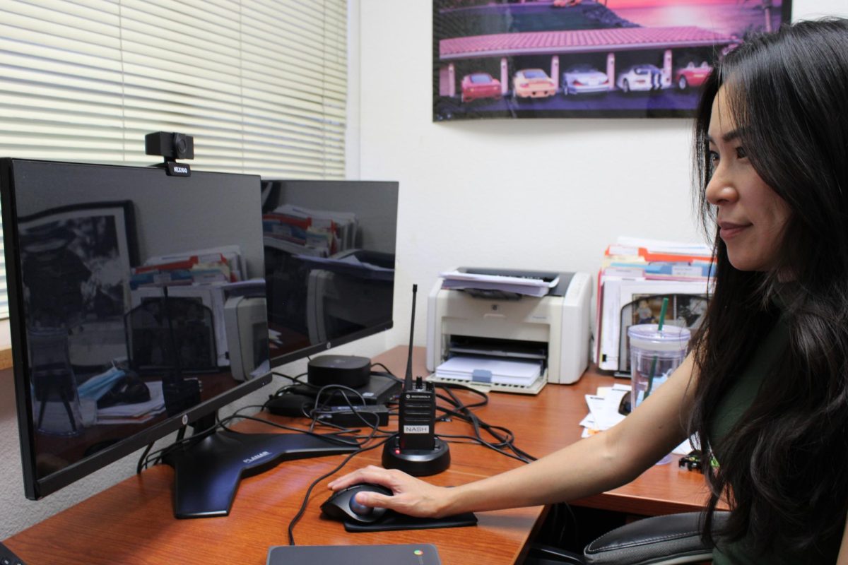 Counselor Maria Nash works at her desk located in her office. She has a friend who works for California Student Aid Commission (CSAC) and presents to local community colleges and schools. "So she was able to squeeze us in, so we're very lucky to be, you know, one of the couple of high schools that they visit to deliver the information," Nash said.