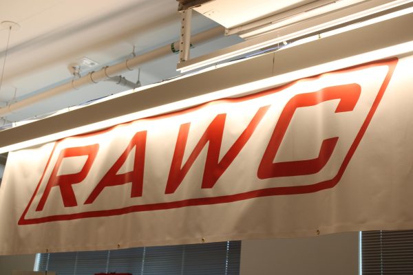 The RAWC banner that Team 968 takes to competitions to represent who they are. The banner is one of many items to represent the team such as posters, flyers and T-shirts that members wear.