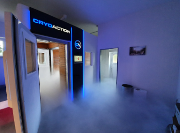 Cold air comes out of a new generation cryotherapy chamber from the company CryoAction in a regeneration studio in Brno, Czech Republic. Principal Charles Park wants athletes to be able to recover after training by using the cryotherapy chamber. “Our idea is our athletes will go from practice right to the cryotherapy chamber and cool their body down to 50 some degrees.” Photo by NáskokBrno (Wikimedia Commons)