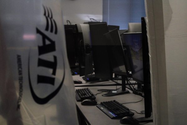 A few of the many computers in room T-106 with the dehumidification ventilation installed inside the room by ATI. Computer science and robotics students will be unable to use these until further notice by the West Covina Unified School District.
