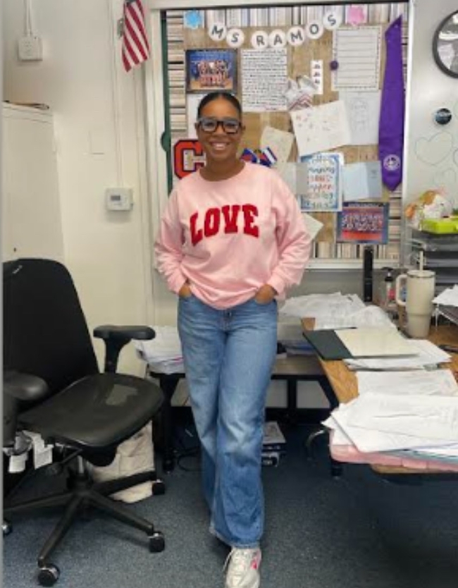 Math teacher Autumn Ramos stands in front of her desk and gifts from students. Ramos enjoys teaching her students, who are freshmen through juniors.