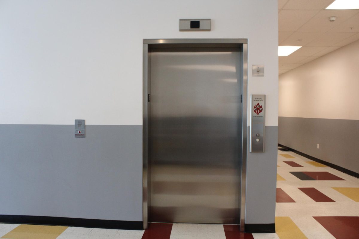 The T-Building elevator that David Dominguez and eight other freshman boys were trapped in last Thursday at the start of nutrition to the beginning of lunch. “It was hot. It was really hot, and the metal wall of the elevator door started having condensation on it,” Dominguez said. 