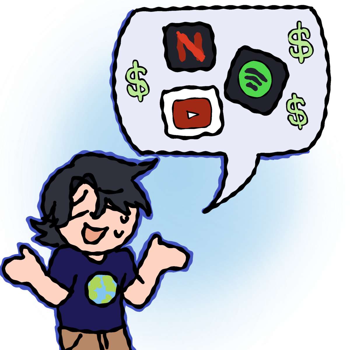 A student talks about the costs coming from their various subscriptions. Graphic by senior Lisa Ly