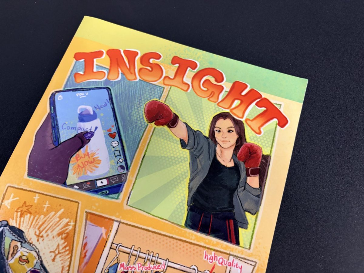 An Insight magazine with an illustration of Perez to the right. Artwork by Lisa Ly